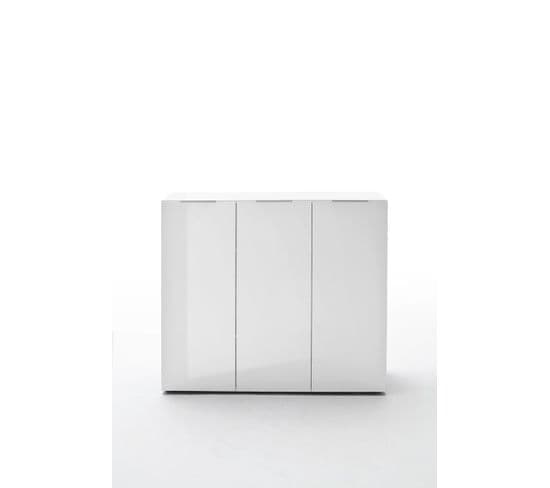 Commode Avec 3 Portes Coloris Laqué Blanc Brillant - L120 X H101 X P39 Cm