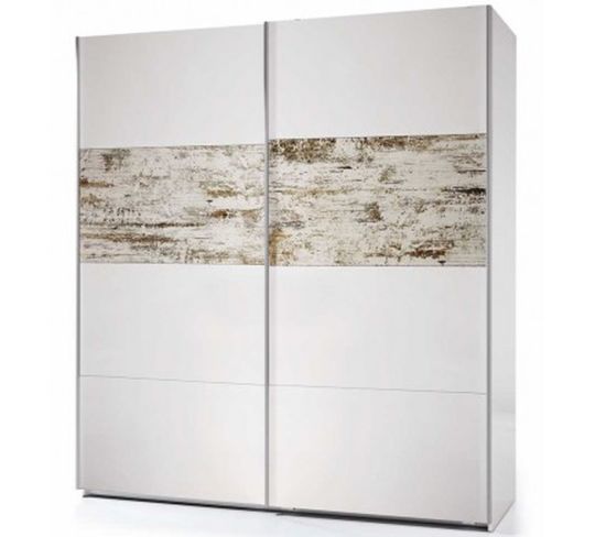 Armoire Avec 2 Portes Coloris Blanc Brillant Et Vintage - 200 X 180 X 53 Cm