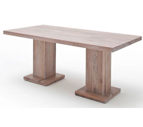 Table À Manger En Chêne Chaulé Avec 2 Colonnes - L.180 X H.76 X P.90 Cm