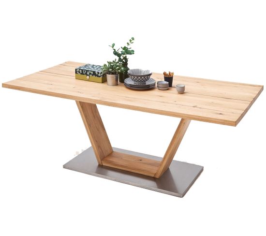 Table À Manger En Bois Massif Avec Dessus En V - L.160 X H.77 X P.90 Cm