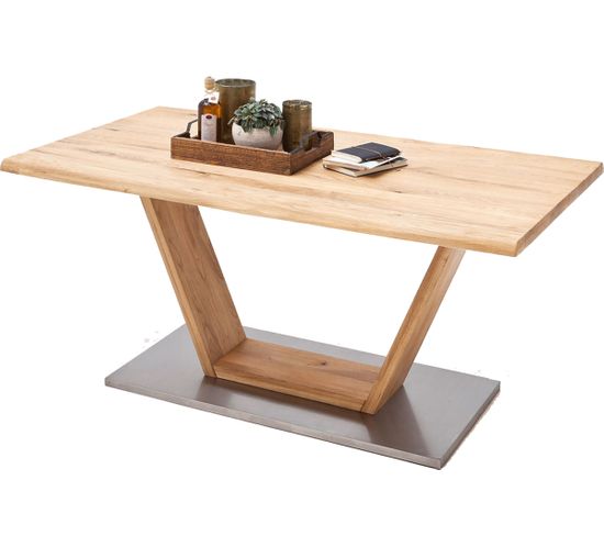 Table À Manger Bord Droit En Bois Massif Avec Pied En V - L.160 X H.77 X P.90 Cm