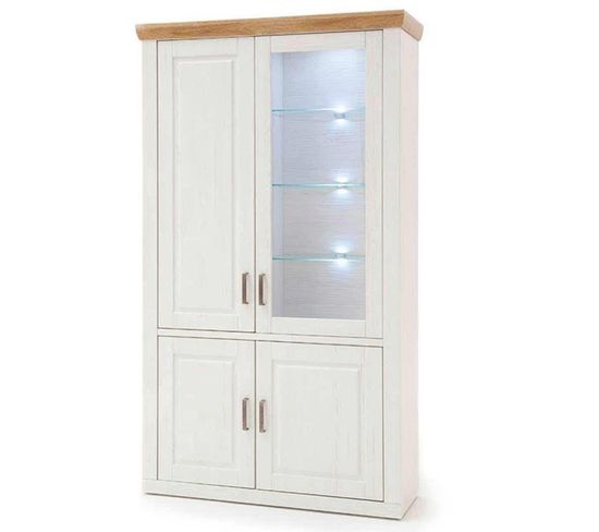 Vitrine En Pin Blanc Et Chêne Avec LED - L.118 X H.210 X P.40 Cm