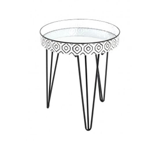 Table D'appoint Coloris Noir-blanc En Métal - H 46 X Ø 39 Cm