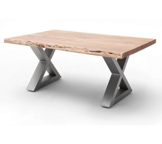 Table Basse En Bois D'acacia Massif Naturel Et Acier Inoxydable X - L.110 X H.45 X P.70 Cm