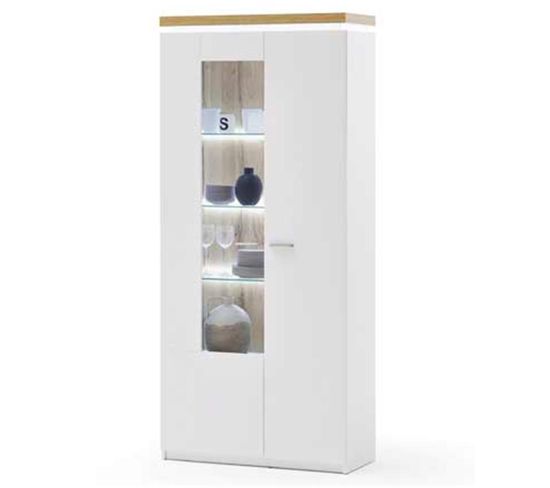 Vitrine / Armoire Coloris Blanc Avec LED - L. 88 X H. 197 X P. 38 Cm