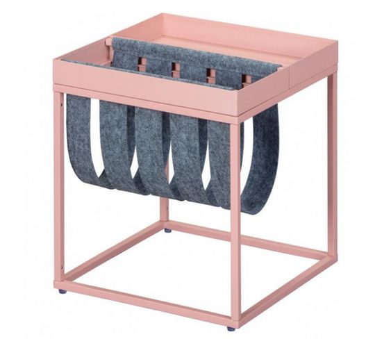 Table D'appoint Carrée / Porte-revue En Métal Coloris Rose / Gris - L.35 X H.40 X P.35 Cm