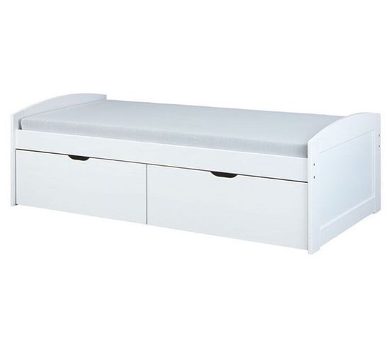 Lit Banquette Pour Enfant En Pin Massif Blanc - L.205 X H.63 X P.98 Cm