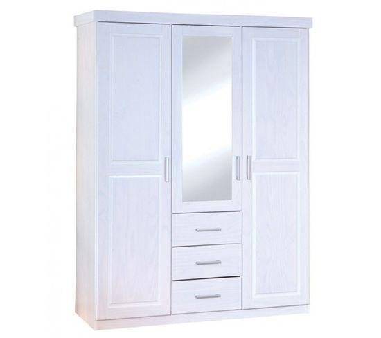 Armoire De Rangement En Pin Massif Coloris Blanc - L.140 X H.190 X P.55 Cm