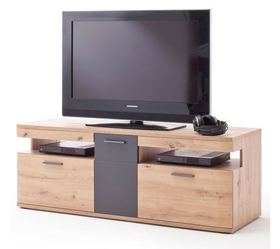 Meuble TV Coloris Chêne Massif - L. 150 X H. 55 X P. 50 Cm