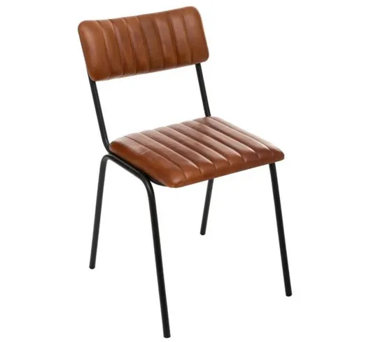 Lot De 4 Chaises Coloris Cognac En Cuir / Fer - Longueur 46,5 X Profondeur 51,5 X Hauteur 78 Cm