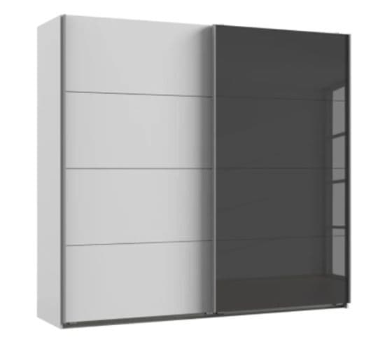 Armoire à Portes Coulissantes Coloris Blanc,  Rechampis Graphite- L.  225  X H. 208  X P. 65  Cm 