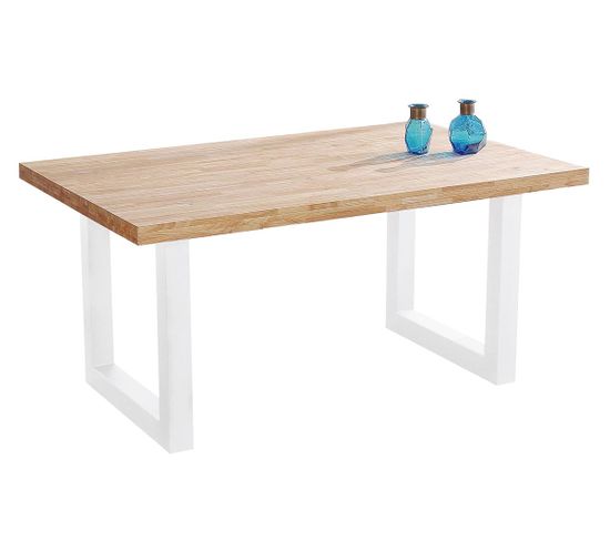 Table À Manger En Bois Coloris Chêne Nordique / Pieds Blanc - L. 160 X P. 100 X H. 75 Cm