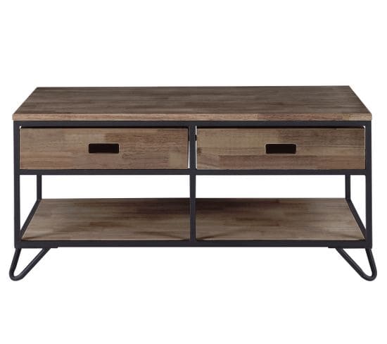 Table Basse En Bois Coloris Chêne Américain / Pieds Noir - L. 150 X P. 46 X H. 75 Cm