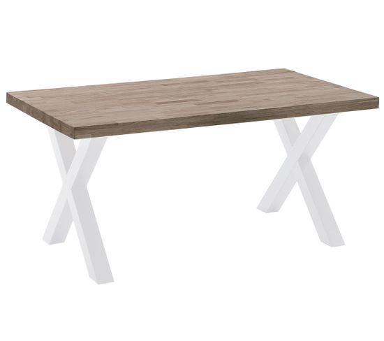 Table À Manger En Bois Coloris Chêne Américain / Pieds Blanc - L. 160 X P. 90 X H. 76 Cm