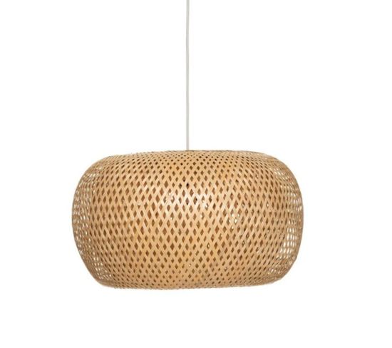 Lampe Suspendue, Suspension Luminaire En Bambou Coloris Beige Et Métal Blanc