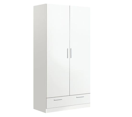 Armoire / Placard De Rangement De 2 Portes + 1 Tiroir Coloris Blanc - L. 102 X P. 51 X H. 200 Cm