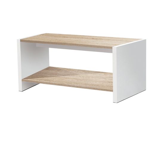 Table Basse Coloris Blanc / Chêne Cambrian - L. 77 X P. 40 X H. 39 Cm