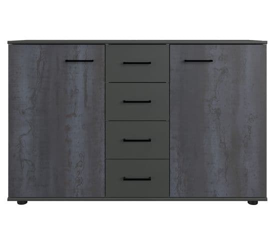 Commode Meuble De Rangement Coloris Gris Foncé - L. 130 X H. 83 X P. 41 Cm