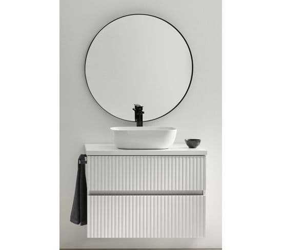 Meuble De Salle De Bain Avec 2 Tiroirs Suspendus + Vasque À Poser + Miroir