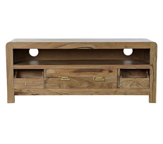 Meuble TV En Bois Acacia Avec 3 Tiroirs - Largeur 114 X Hauteur 48 X Profondeur 40 cm