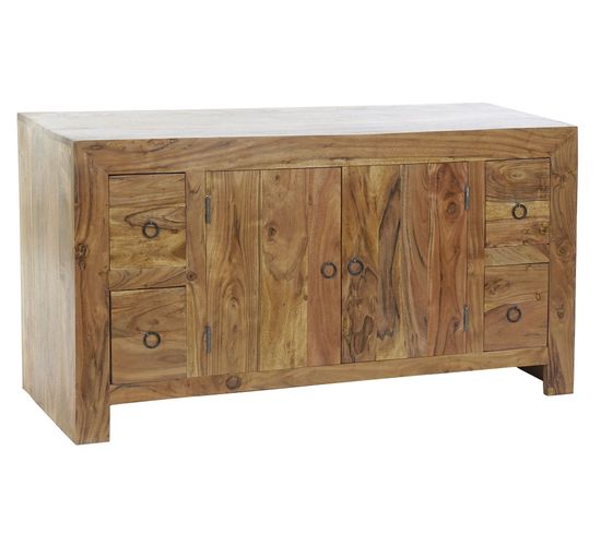 Commode En Bois Acacia Avec 2 Portes Et 4 Tiroirs - Largeur 110 X Hauteur 60 X Profondeur 40 cm