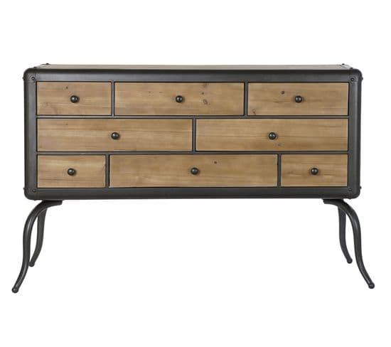 Commode En Bois Sapin Et Pied En Métal Avec 8 Tiroirs - Largeur 129 X Hauteur 79 X Profondeur 42 Cm