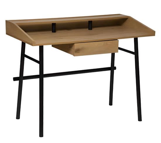 Bureau En Fer Et Bois Coloris Beige - Longueur 110 X Profondeur 55 X Hauteur 85 Cm