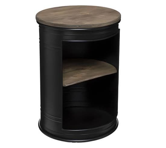 Table Basse En Acier Et Peuplier Coloris Noir - Diamètre 33,5 X Hauteur 47,5 Cm