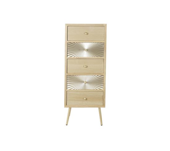 Commode En Bois Sapin Et Pied En Métal Avec 5 Tiroirs-largeur 45xhauteur 117xprofondeur 38cm-pegane