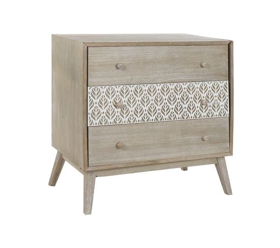 Commode En Bois Paulownia Avec 3 Tiroirs - Largeur 80 X Hauteur 80 X Profondeur 42cm