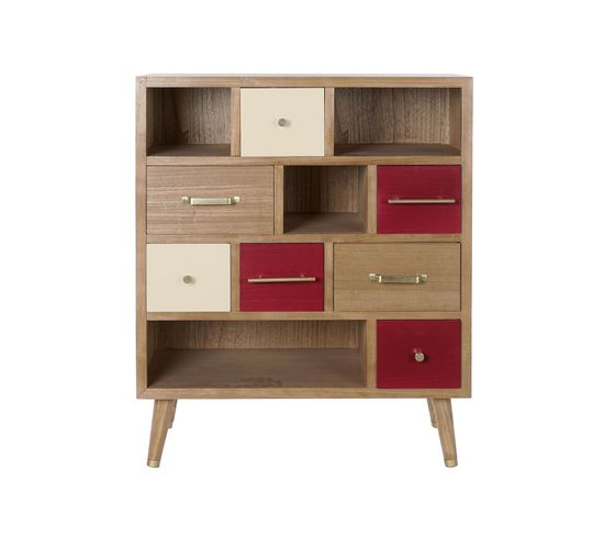 Commode En Bois Grenat Avec 7 Tiroirs - Largeur 76 X Hauteur 94,5 X Profondeur 34cm