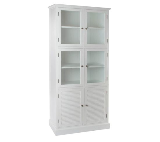 Vitrine En Bois Blanc Avec 6 Portes En Verre - Largeur 90 X Hauteur 196 X Profondeur 37 Cm