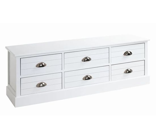 Commode En Bois Massif Et Mdf Laqué Blanc - Longueur 115 X Hauteur 40 X Profondeur 30 Cm