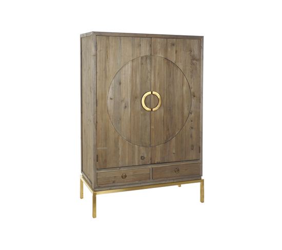 Armoire En Bois Marron Avec 2 Tiroirs 2 Portes Et 2 Étagères - L. 120 X H. 175 X P. 50 cm