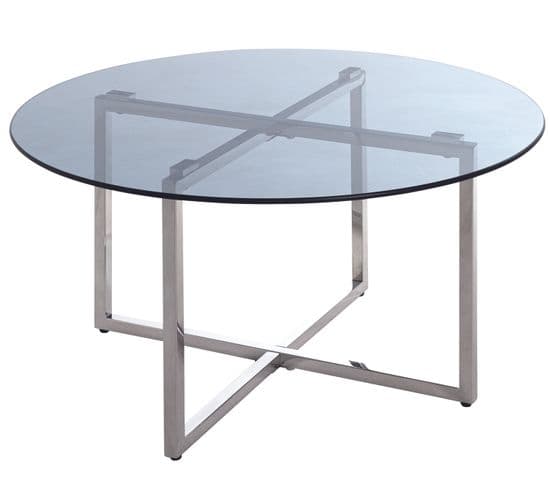 Table D'appoint En Inox Et Verre Trempé - Diamètre 75 X Hauteur 45 Cm