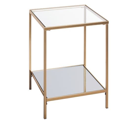 Table D'appoint En Métal Coloris Or Et Verre Trempé - Longueur 39 X Hauteur 55 X Profondeur 39 Cm