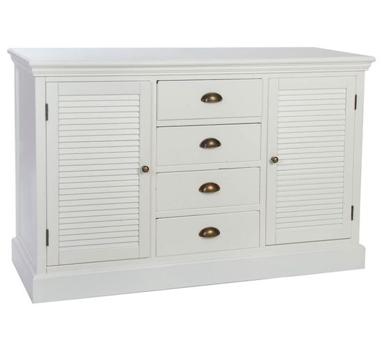 Commode Meuble De Rangement En Bois Coloris Blanc - Longueur 126 X Hauteur 82 X Profondeur 41 Cm