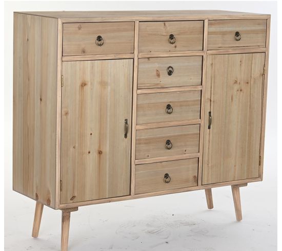 Commode Meuble De Rangement En Bois Mdf Coloris Naturel - L. 100 X H. 89 X P. 35 Cm