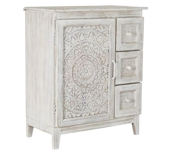 Buffet Haut Meuble De Rangement En Bois De Manguier Coloris Blanc - L. 72 X H. 87 X P. 40 Cm