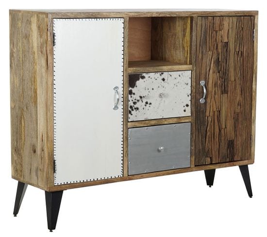 Buffet Meuble De Rangement En Bois De Manguier Multicolore Et Métal - L. 140 X H. 111 X P. 40 Cm