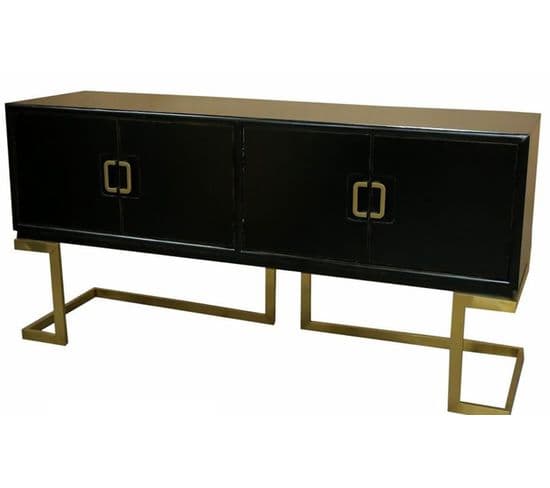 Buffet Meuble De Rangement En Peuplier Et Métal Coloris Noir - L. 180 X H. 90 X P. 50 Cm