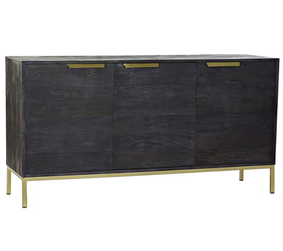 Buffet Meuble De Rangement En Bois De Manguier Coloris Noir/doré - L. 145 X H. 77 X P. 43 Cm