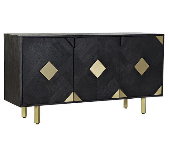 Buffet Meuble De Rangement En Bois De Manguier Coloris Noir/doré - L. 145 X H. 77 X P. 42 Cm