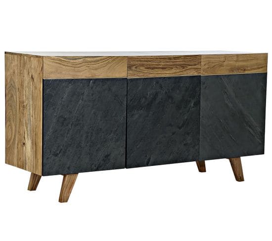 Buffet Meuble De Rangement En Bois D'acacia Coloris Marron / Noir - L. 145 X H. 74 X P. 42 Cm