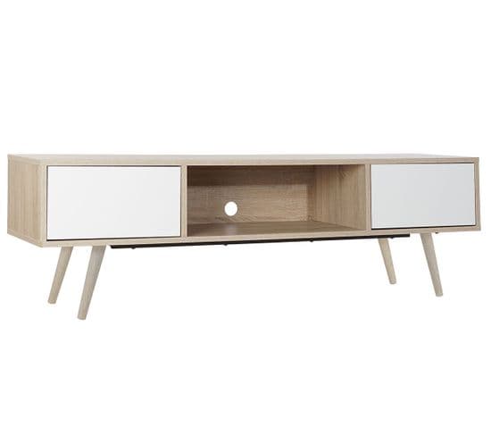 Meuble TV En Bois De Mdf Coloris Blanc / Naturel - Longueur 160 X Hauteur 50 X Profondeur 40 Cm