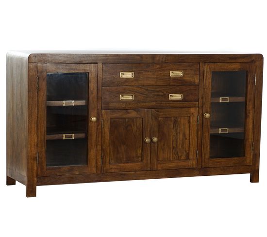 Buffet Meuble De Rangement En Acacia Coloris Marron - Longueur 150 x Hauteur 80 x Profondeur 40.5 cm