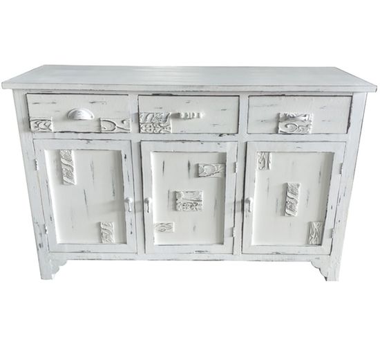 Buffet Haut Meuble De Rangement En Coloris Blanc Vintage - L. 122 X H. 71 X P. 38 Cm