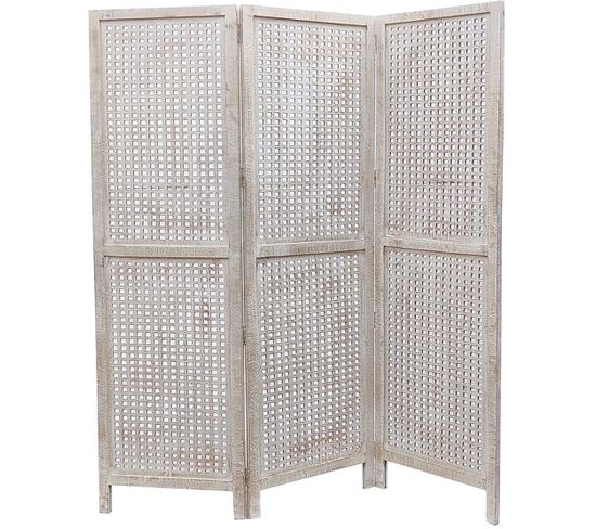 Paravent 3 Pans En Bois De Manguier Et Mdf Coloris Blanc - L. 150 X H. 180 X P. 2 Cm