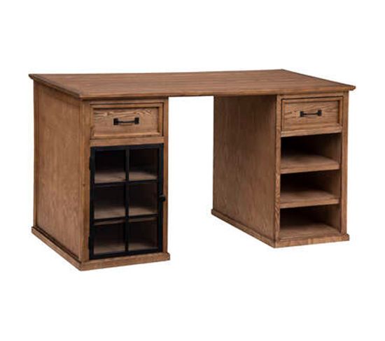 Bureau Avec 1 Porte Et 2 Tiroirs En Bois / Fer Coloris Marron Caramel - L. 143 X P. 60 X H. 78 Cm