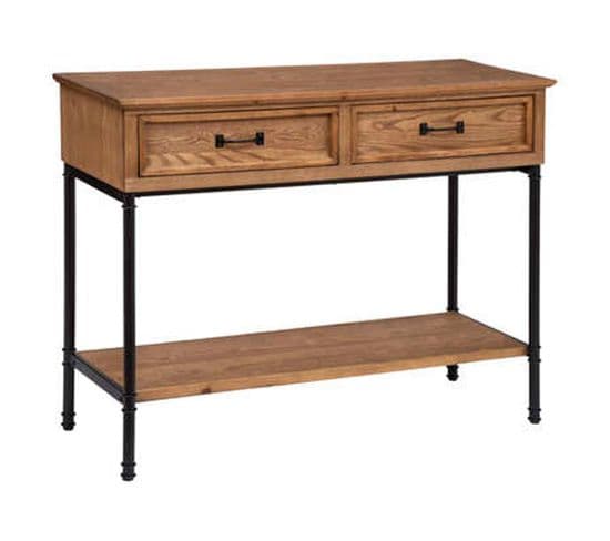 Console Avec 2 Tiroirs En Bois / Fer Coloris Marron - Longueur 110 X Profondeur 40 X Hauteur 85 Cm